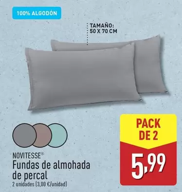 Oferta de Novitesse - Fundas De Almohada De Percal por 5,99€ en ALDI