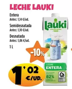 Oferta de Lauki - Leche Entera por 1,02€ en Ahorramas