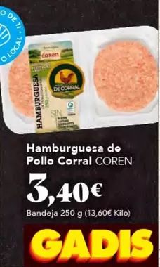 Oferta de Coren - Hamburguesa De Pollo por 3,4€ en Gadis