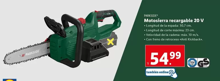 Oferta de Parkside - Mocsierra Recargable 20 V por 54,99€ en Lidl