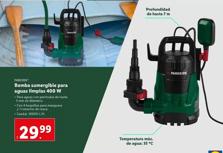 Oferta de Parkside - Bomba Sumergible Para Aguas Impisier 400 W por 29,99€ en Lidl