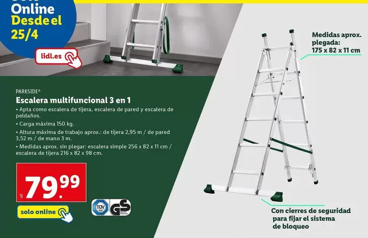 Oferta de Parkside - Escalera Multifuncional 3 En 1 por 79,99€ en Lidl