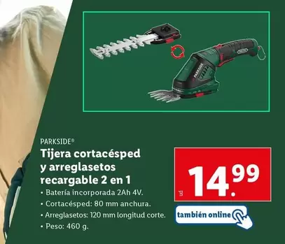 Oferta de Parkside - Tijera Cortacésped Y Arreglazetos Recargable 2 En 1 por 14,99€ en Lidl