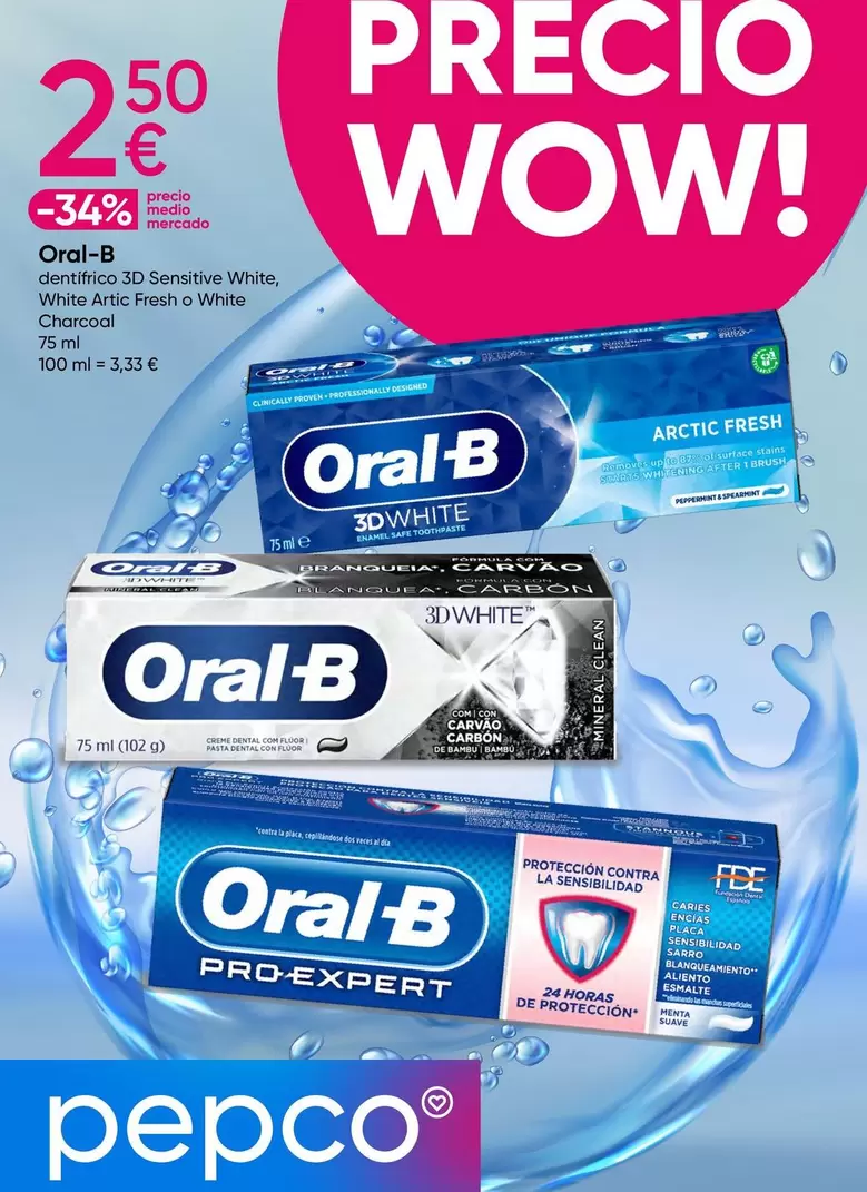 Oferta de Oral B - Dentifricio 3D Sensitive White por 2,5€ en Pepco