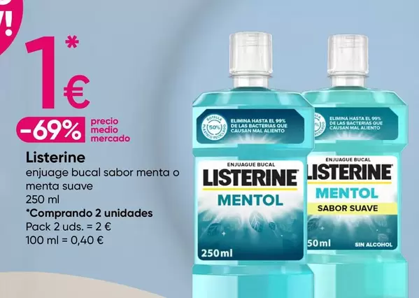 Oferta de Listerine - Enjuage Bucal Sabor Menta O Menta Suave por 1€ en Pepco