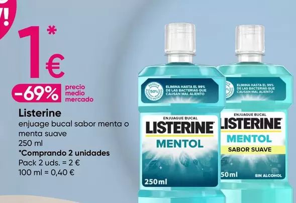 Oferta de Listerine - Enjuage Bucal Sabor Menta O Menta Suave por 1€ en Pepco