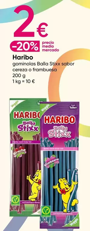 Oferta de Haribo - Gominolas Balla Stixx Sabor Cereza O Frambuesa 200 G  por 2€ en Pepco