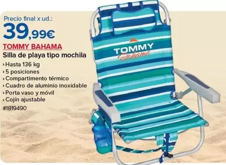 Oferta de Silla De Playa Tipo Mochila por 39,99€ en Costco