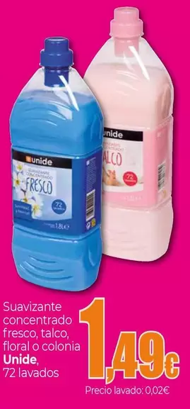 Oferta de Unide - Suavizante Concentrado Fresco/ Talco/ Floral O Colonia por 1,49€ en Unide Supermercados