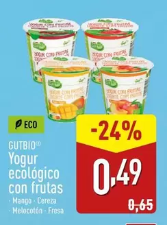 Oferta de Gutbio - Yogur Ecologico Con Frutas por 0,49€ en ALDI