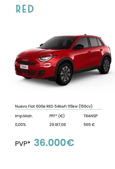 Oferta de Nuevo Fiat 600e Red 54kwh 115kw por 36000€ en Fiat