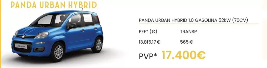 Oferta de Panda -  Urban Hybrid 10 Gasolina 52xw por 17400€ en Fiat