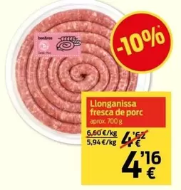 Oferta de Llonganissa Fresca De Porc por 4,16€ en bonÀrea