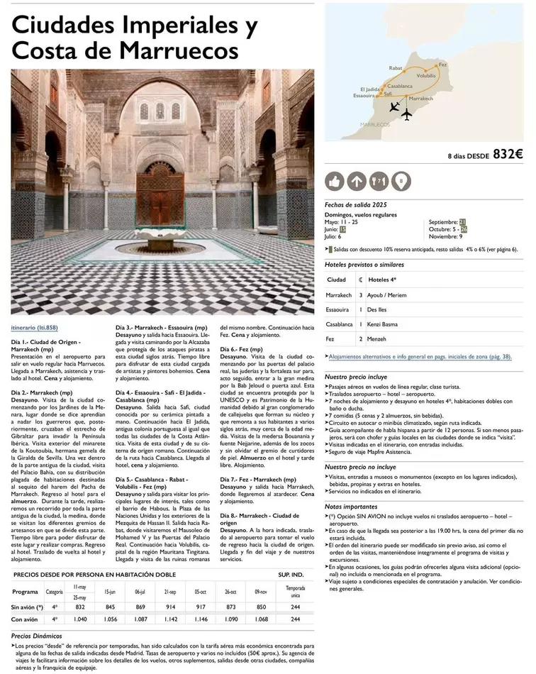 Oferta de Ciudades Imperiales Y Costa De Marruecos por 832€ en Nautalia Viajes