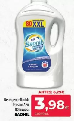 Oferta de Saonil - Detergente Liquido Fresco Azul 80 Lavados por 3,98€ en Spar La Palma