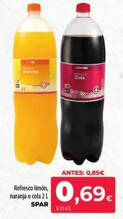 Oferta de Spar - Refresco Limon, Naranja O Cola por 0,69€ en Spar La Palma