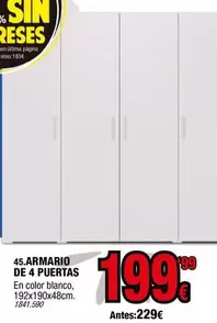 Oferta de Blanco - Armario De 4 Puertas por 199,99€ en Rapimueble