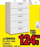 Oferta de Blanco - Cómoda En Color Roble Y por 124,99€ en Rapimueble