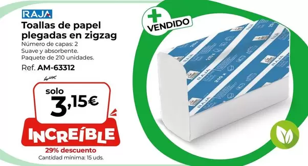 Oferta de Raja - Toallas De Papel Plegadas En Zigzag por 3,15€ en Staples Kalamazoo