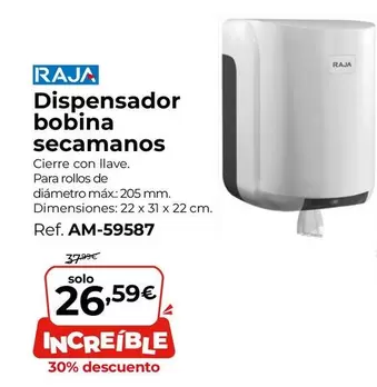 Oferta de Raja - Dispensador Bobina Secamanos por 26,59€ en Staples Kalamazoo