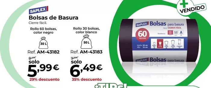 Oferta de Saplex - Bolsas De Basura por 5,99€ en Staples Kalamazoo