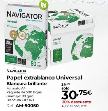 Oferta de Navigator - Papel Extrablanco Universal Blancura Brillante por 30,75€ en Staples Kalamazoo