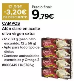 Oferta de Campos - Atún Claro En Aceite Oliva Virgen Extra por 9,79€ en Costco