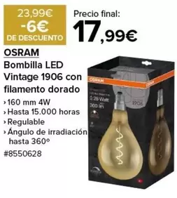 Oferta de Osram - Bombilla Led Vintage 1906 Con Filamento Dorado por 17,99€ en Costco