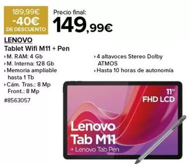 Oferta de Lenovo - Tablet Wifi M11 + Pen por 149,99€ en Costco