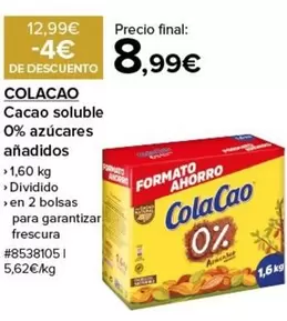 Oferta de Cola Cao - Cacao Soluble 0% Azucares Anadidos por 8,99€ en Costco