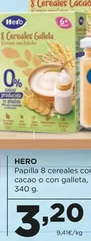 Oferta de Hero - Papilla 8 Cereales Con Cacao O Con Galleta por 3,2€ en Alimerka