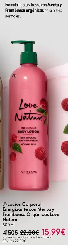 Oferta de Nature - Locion Corporal Engajoine Con Menta Y Frandless Organicales Love Bour por 15,99€ en Oriflame