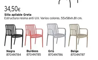 Oferta de Silla Apilable Greta por 34,5€ en Cadena88