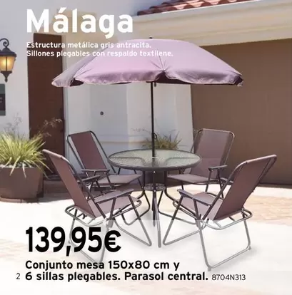 Oferta de Antracita - Conjunto Mesa Y Sillas Plegables. Parasol Central por 139,95€ en Cadena88