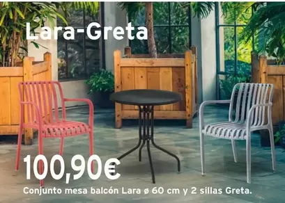 Oferta de Lara - Conjunto Mesa Balcón  O 60 Cm Y 2 Sillas Greta por 100,9€ en Cadena88