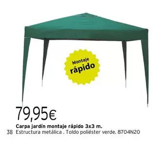 Oferta de Carpa Jardín Montaje Rapido 3x3 M. por 79,95€ en Cadena88