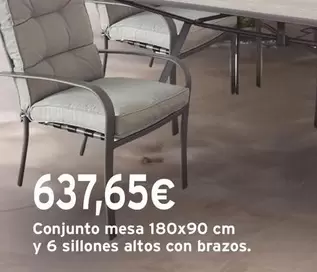 Oferta de Conjunto Mesa 180x90 Cm Y 6 Sillones Altos Con Brazos. por 637,65€ en Cadena88