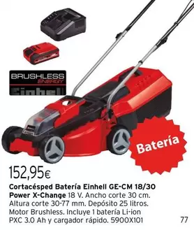 Oferta de Einhell - Cortçásped Batería Ge-cm 18/30 por 152,95€ en Cadena88