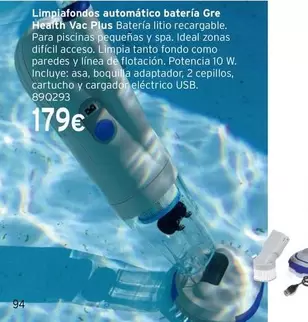 Oferta de Gre - Limpiafonds Automático Batería  Health Vac Plus por 179€ en Cadena88