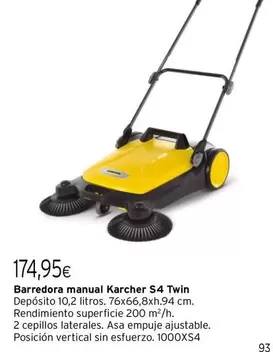 Oferta de Vertical - Barredora Manual Karcher S4 Twin por 174,95€ en Cadena88