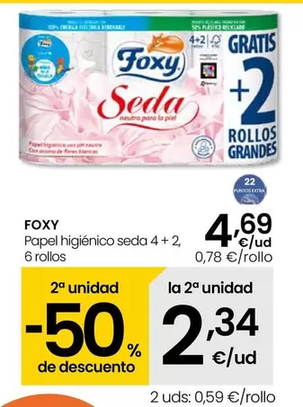 Oferta de Foxy - Papel Higienico Seda 4 + 2 por 4,69€ en Eroski