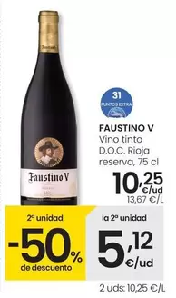 Oferta de Faustino V - Vino Tinto D.O.C. Rioja Reserva por 10,25€ en Eroski