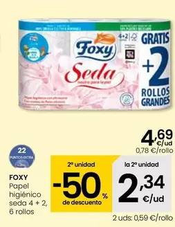 Oferta de Foxy - Papel Higiénico Seda 4 + 2 por 4,69€ en Eroski