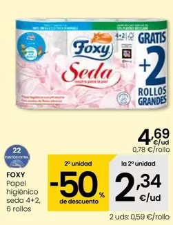 Oferta de Foxy - Papel Higienico Seda 4 + 2 por 4,69€ en Eroski