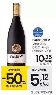 Oferta de Faustino V - Vino Tinto D.O.C. Rioja Reserva por 10,25€ en Eroski