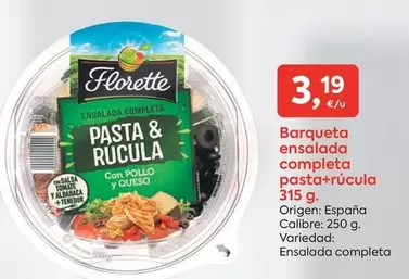 Oferta de Florette - Barqueta Ensalada Completa Pasta+rucula por 3,19€ en Suma Supermercados