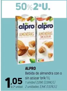 Oferta de Alpro - Bebida De Almendra Con O Sin Azúcar Brik por 1,05€ en Coviran