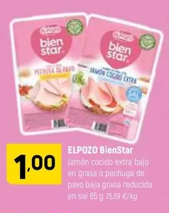 Oferta de Elpozo - Jamon Cocido Extra Bajo En Grasa O Pechuga De Pavo Baja Grasa Reducida En Sal por 1€ en Coviran