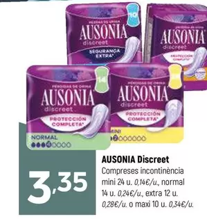 Oferta de Ausonia - Discreet Compresses Incontinència Mini por 3,35€ en Coviran