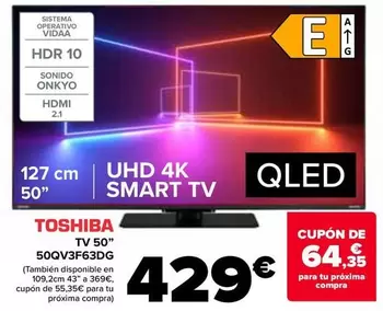 Oferta de Toshiba - Tv 50" 50qv3f63dg por 429€ en Carrefour